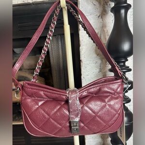 Steve Madden Quilted Leather Maroon Shoulder Bag. NWT